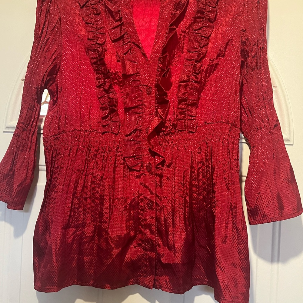 NY Collection Vibrant Red Ruffle Blouse
